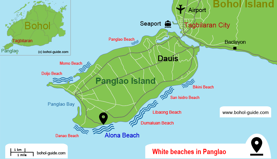 Panglao Beaches - Alona Beach Location Map